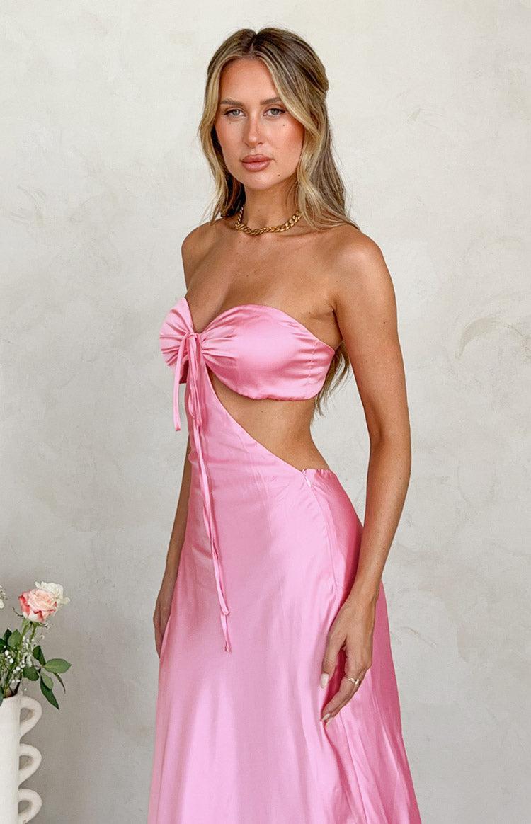 Lili Pink Satin Strapless Maxi Dress Product Image