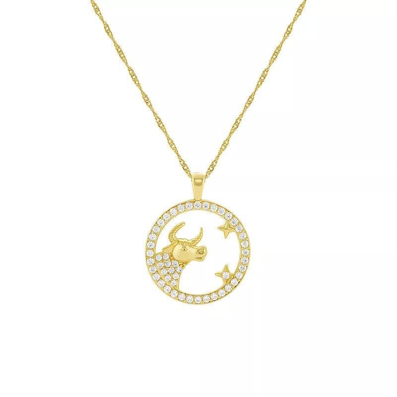 PRIMROSE 18k Gold Plated Cubic Zirconia Zodiac Coin Pendant Necklace, Womens Taurus Product Image