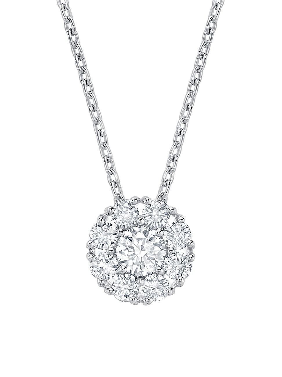 Womens Snowflake 18K White Gold & Diamond Cluster Small Round Large Pendant Necklace Product Image