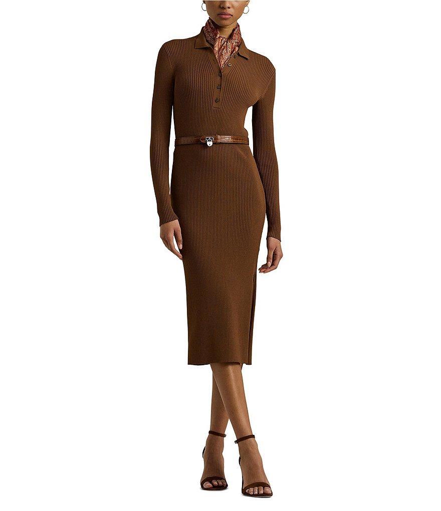 Lauren Ralph Lauren Rib-Knit Polo Collar Dress Product Image