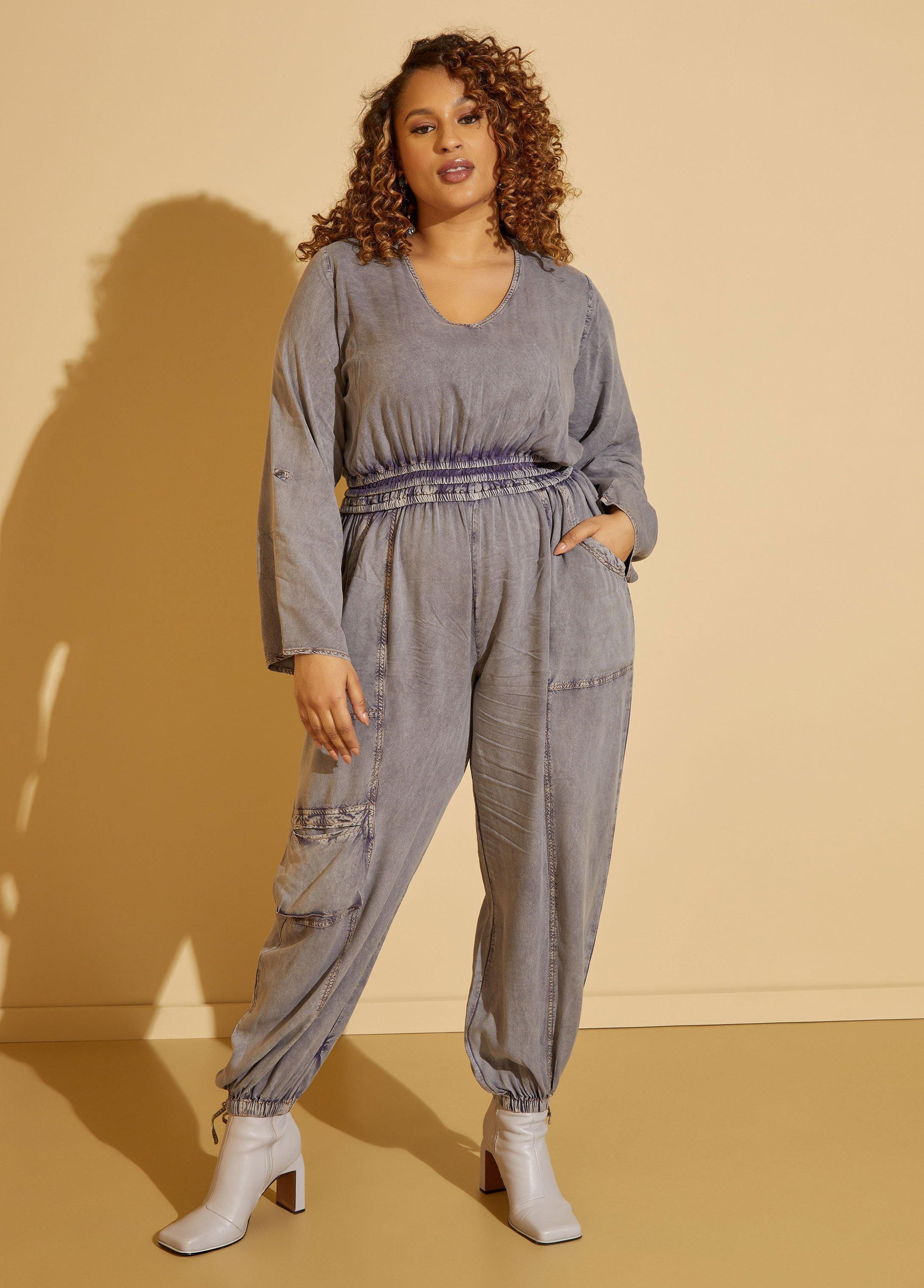 Stone Wash Chambray Cargo Jumpsuit Product Image