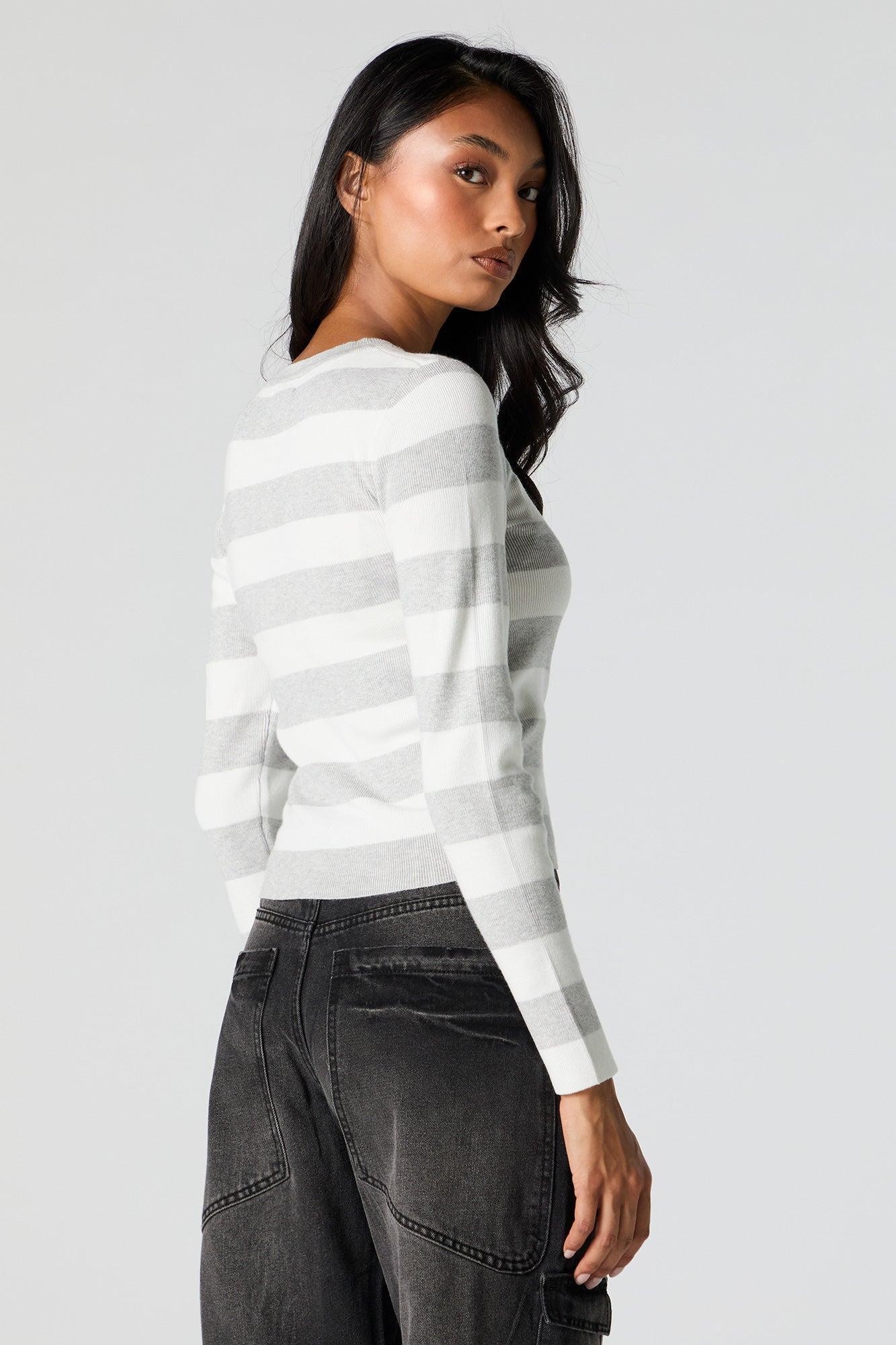 Striped Ribbed Knit Crewneck Sweater Female Product Image