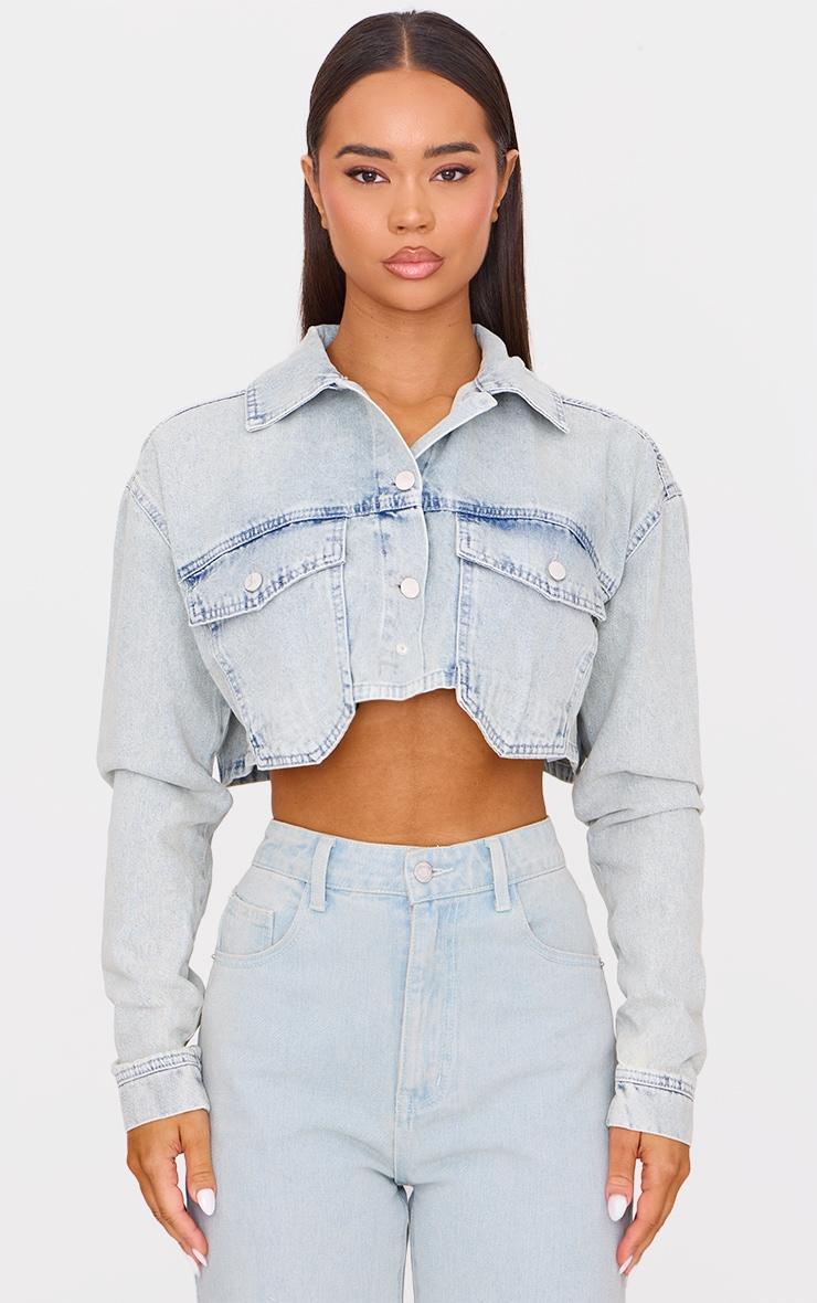 Vintage Wash Cargo Cropped Denim Jacket product image