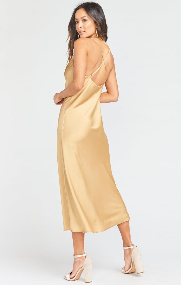 Verona Cowl Dress ~ True Gold Luxe Satin Product Image