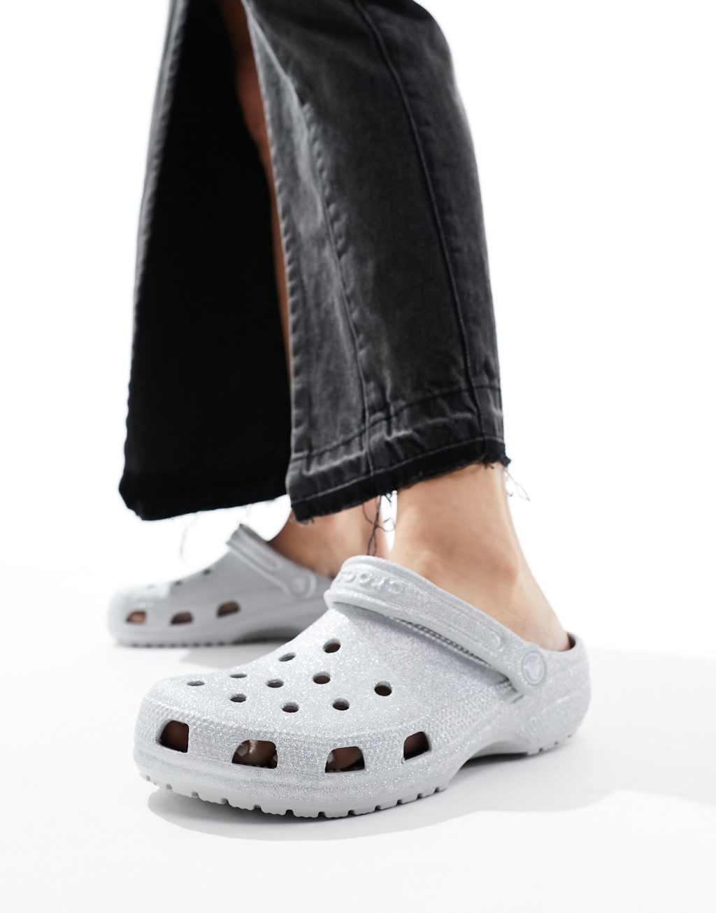 Crocs classic clogs in silver glitter Product Image