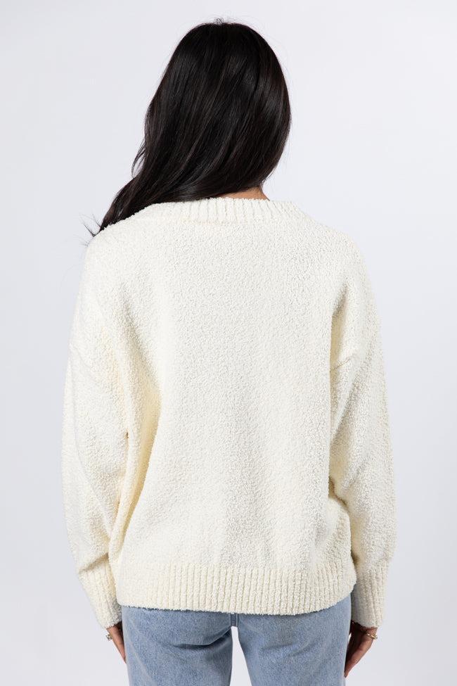 Let It Snow Ivory And Blue Fuzzy Pom Sweater FINAL SALE Product Image