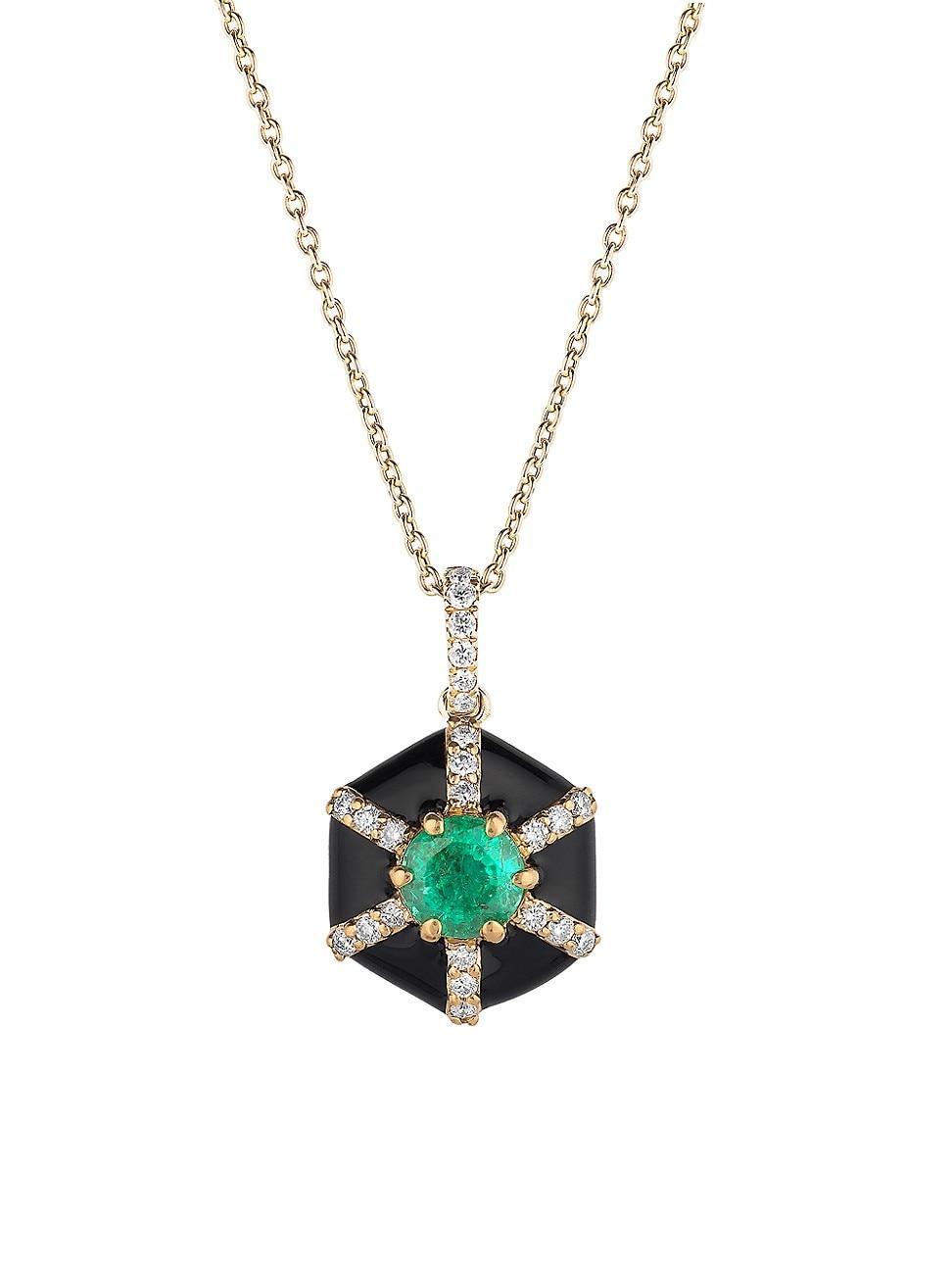 Womens Queen 18K Yellow Gold, Multi-Gemstone, & Enamel Hexagonal Pendant Necklace Product Image