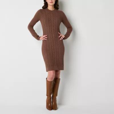 Studio 1 Womens Long Sleeve Cable Knit Sweater Dress Product Image