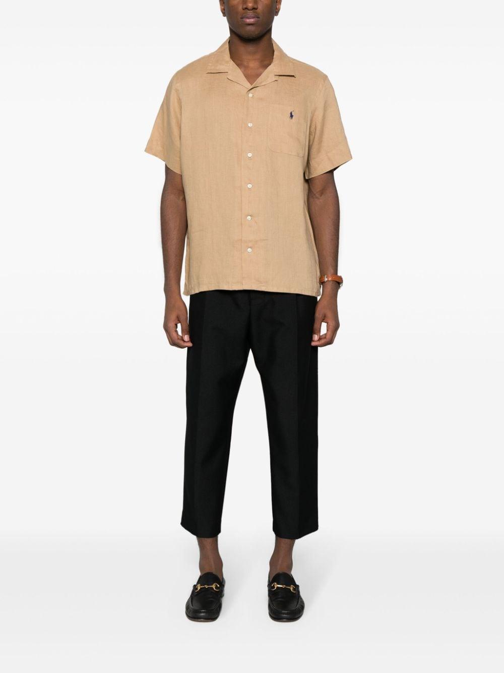 Polo-pony-motif Linen Shirt In Neutrals Product Image