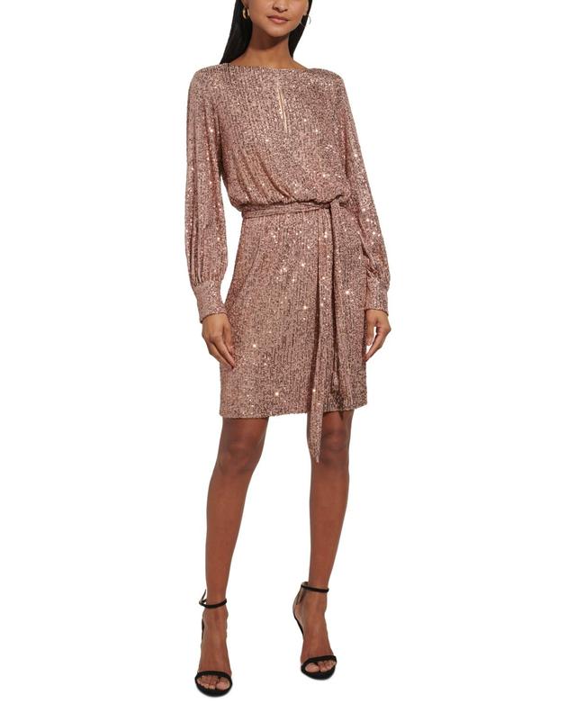 Eliza J Womens Sequin Blouson-Sleeve Boat-Neck Dress Product Image