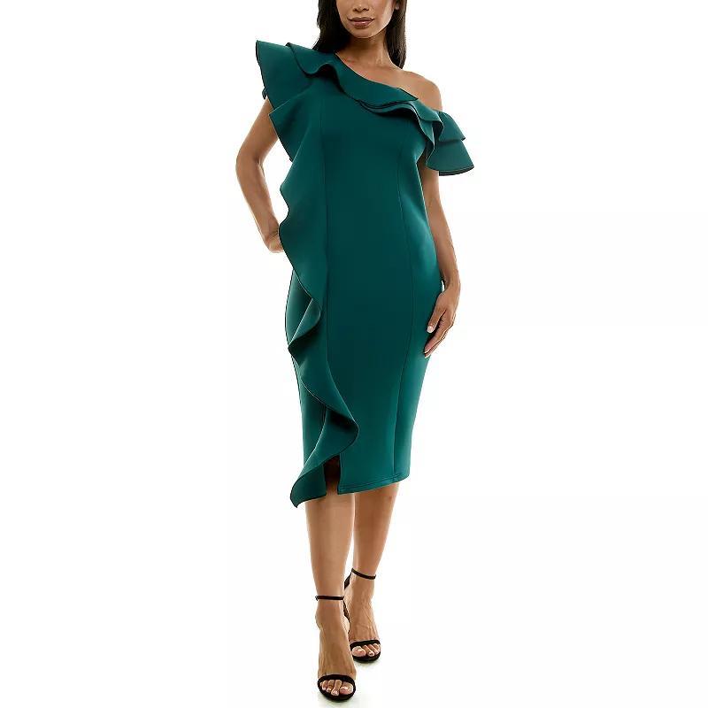 Womens Nina Leonard Off-The-Shoulder Ruffle Dress Green Product Image