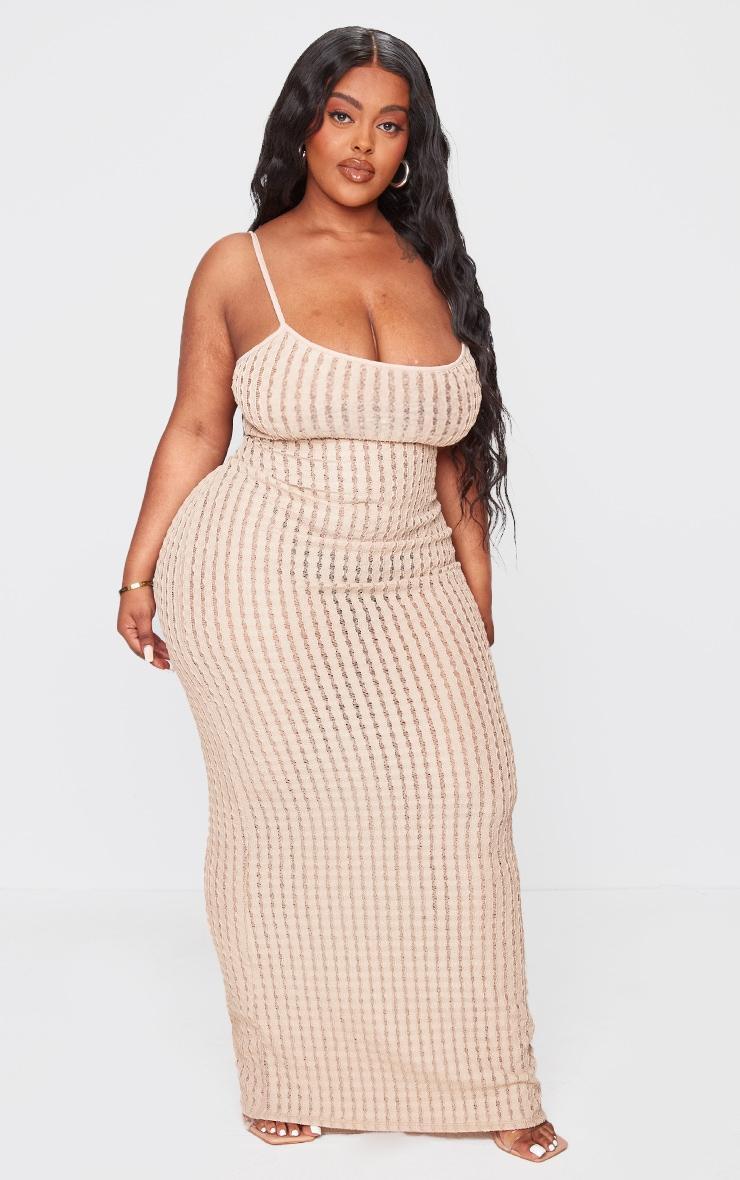 Plus Cream Textured Strappy Maxi Dress Product Image