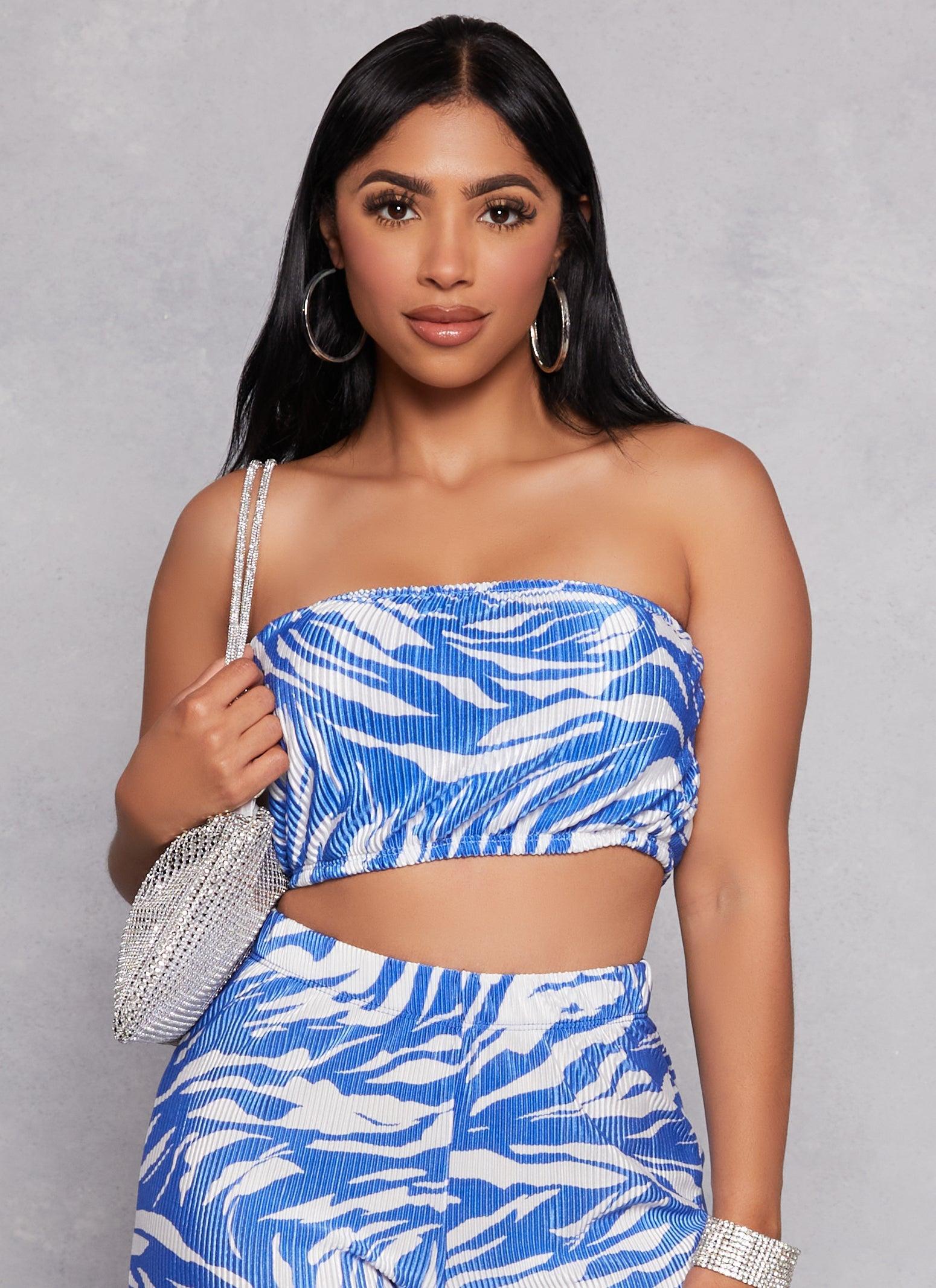 Womens Plisse Printed Cropped Tube Top Product Image