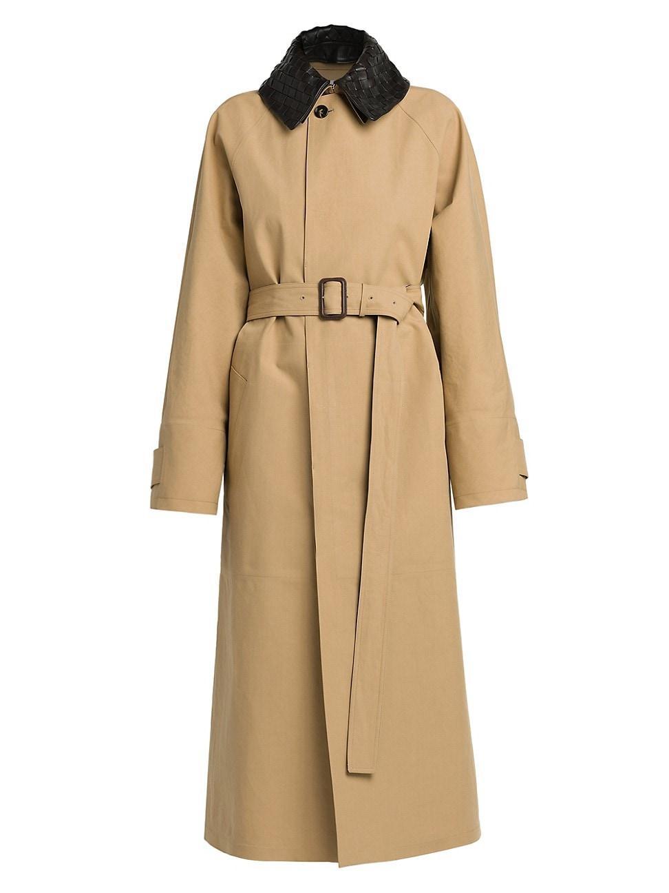 Womens Leather-Embellished Cotton-Blend Trench Coat product image