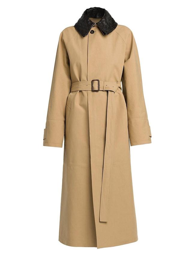 Womens Leather-Embellished Cotton-Blend Trench Coat Product Image