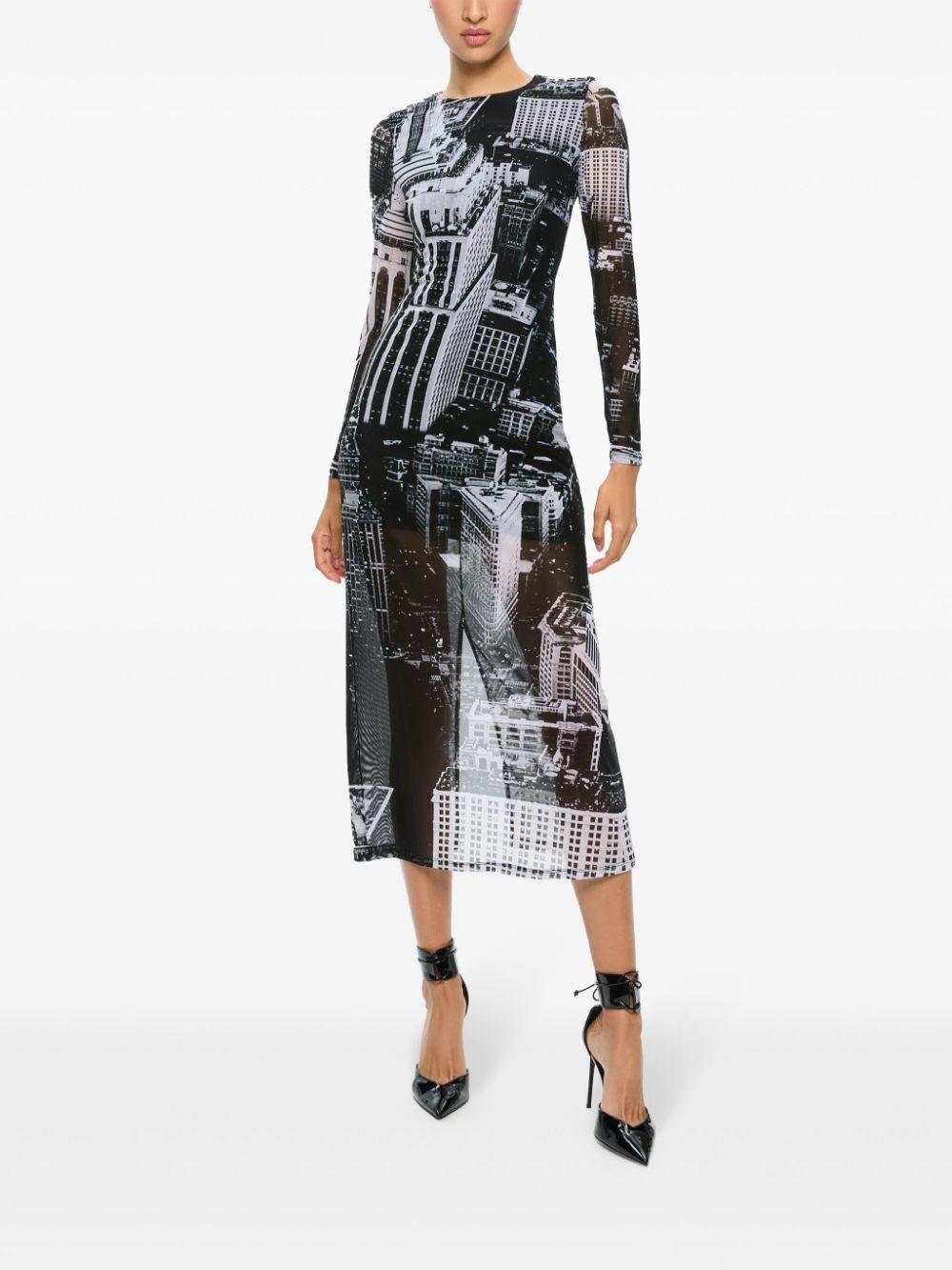 ALICE AND OLIVIA Delora Printed Body-con Midi Dress In Cityscape Product Image