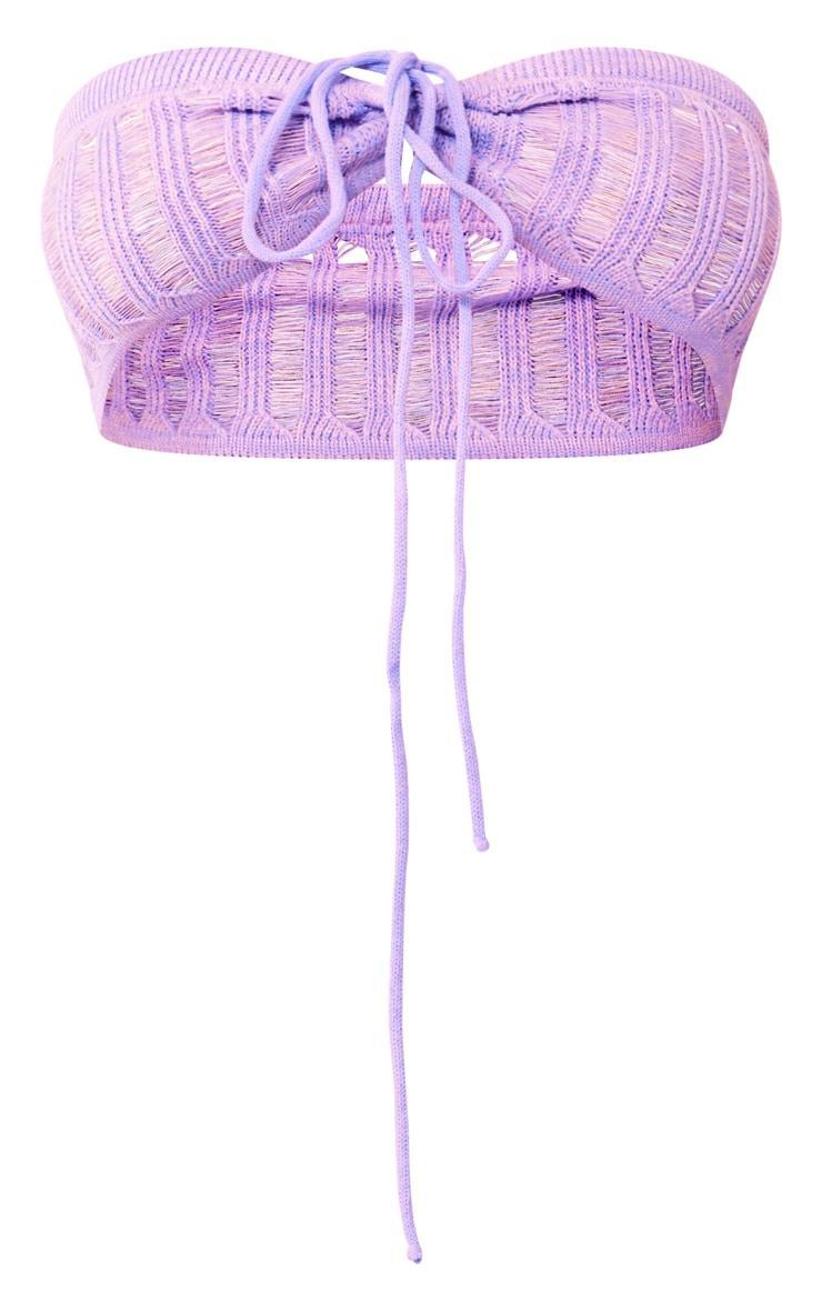 Plus Lilac Knitted Tie Front Bandeau Top Product Image