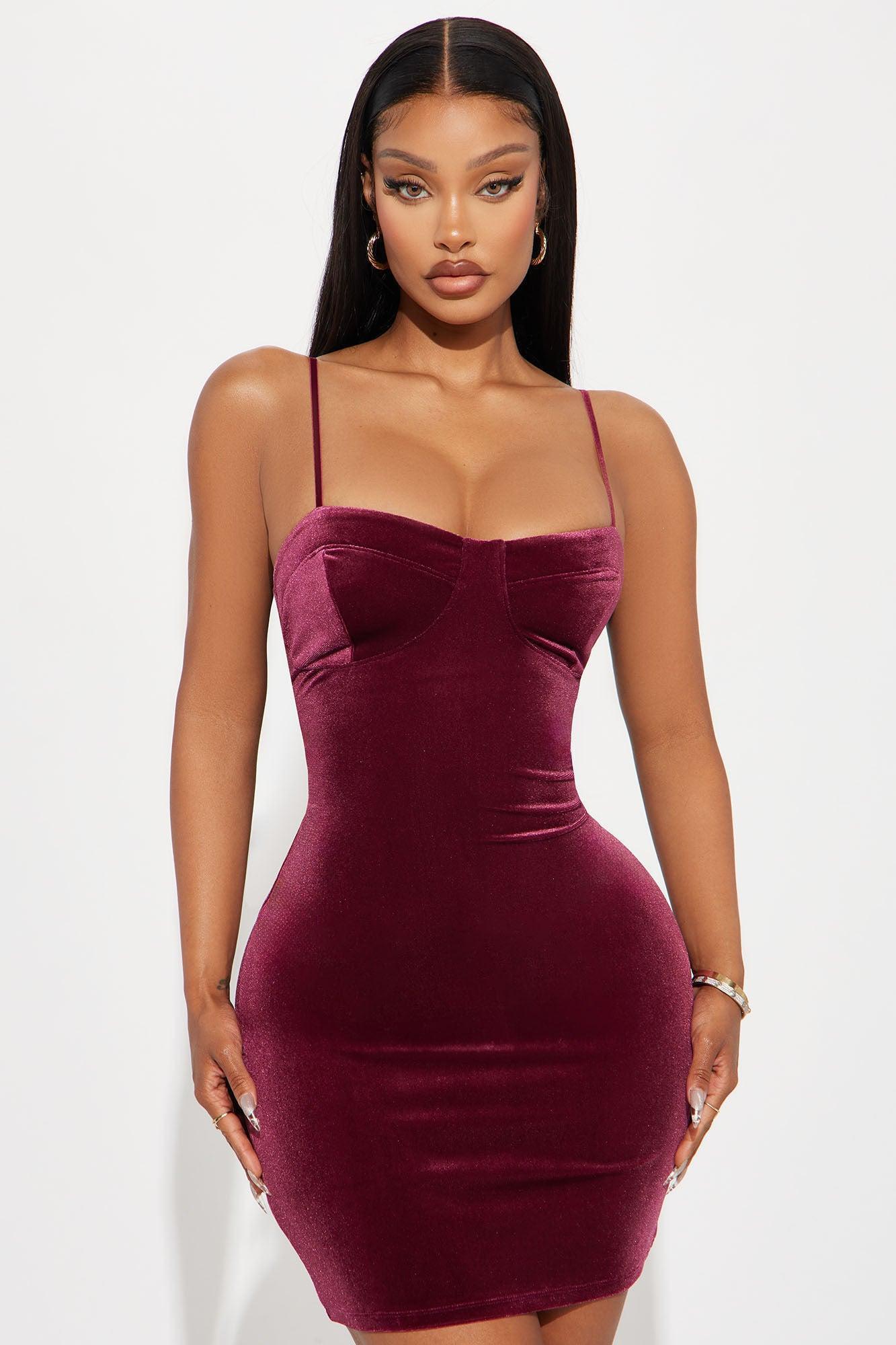 Crush On You Velvet Mini Dress - Burgundy Product Image