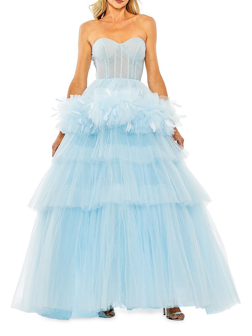 Womens Feather-Waist Tulle Gown Product Image