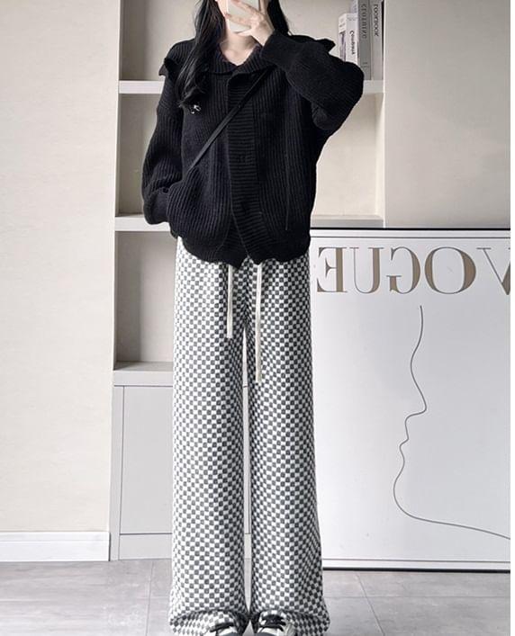 High Waist Plaid Wide Leg Pants product image