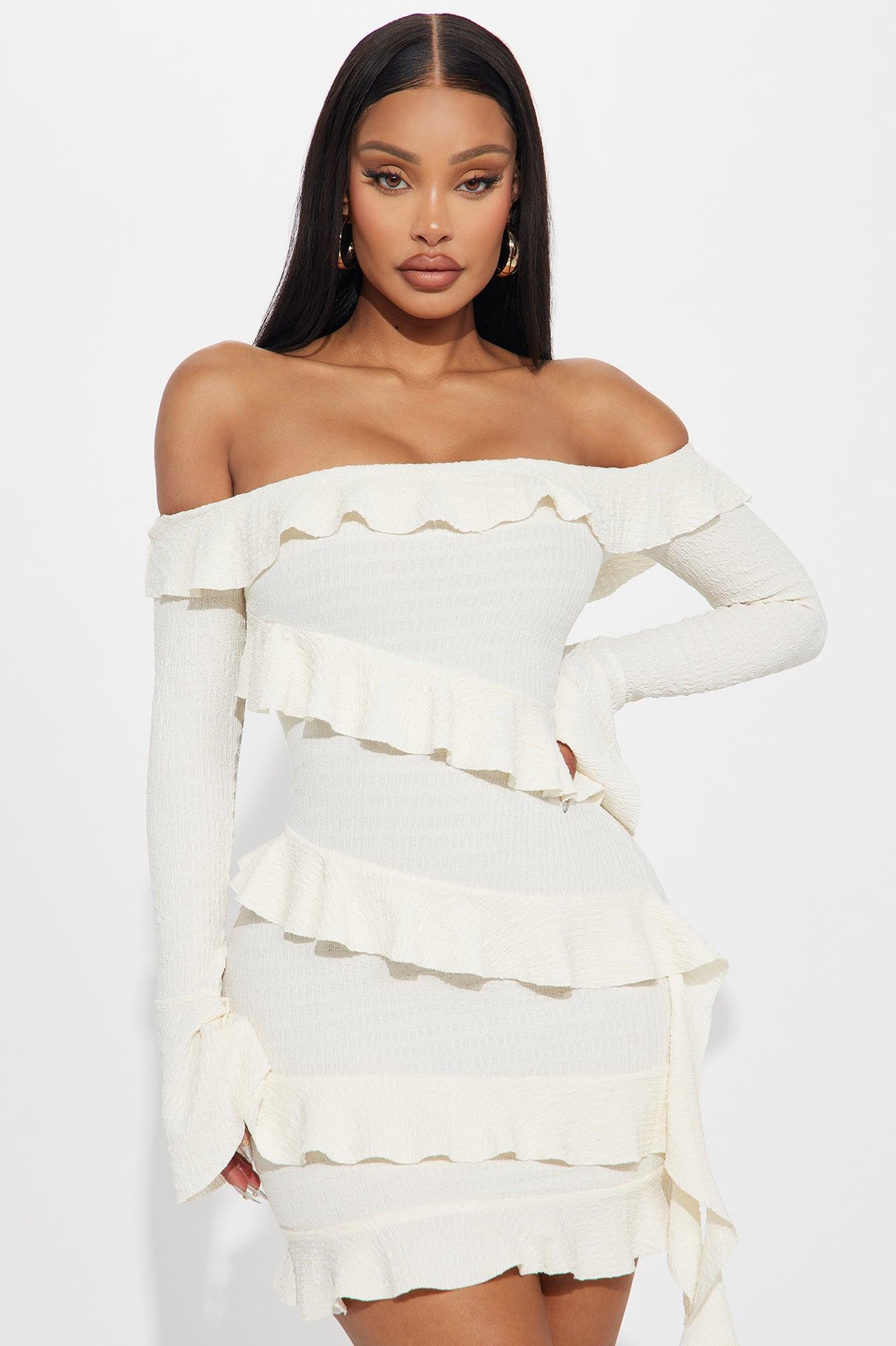 Ruffle Romance Mini Dress - Ivory Product Image