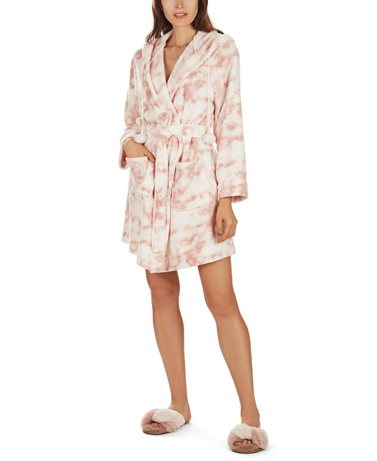 MeMoi Womens Marble Luxe Fleece Plush Pom Pom Robe Product Image