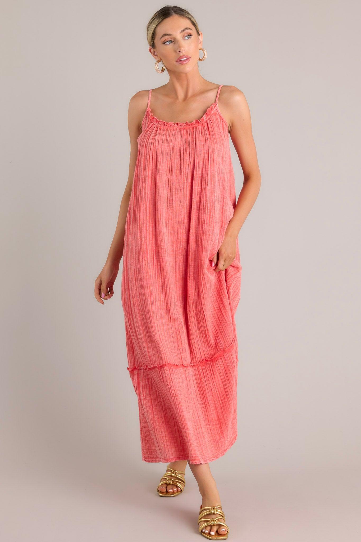 Strawberry Fields Coral Cotton Gauze Maxi Dress Product Image