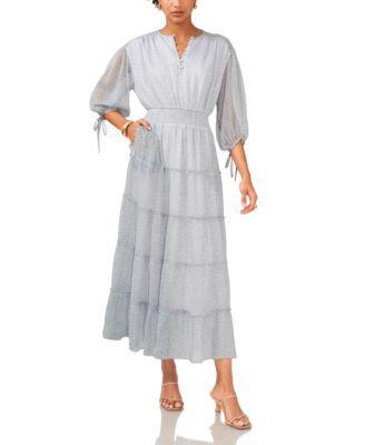 Women's Printed Pintuck 3/4-Sleeve Tiered Maxi Dress Product Image