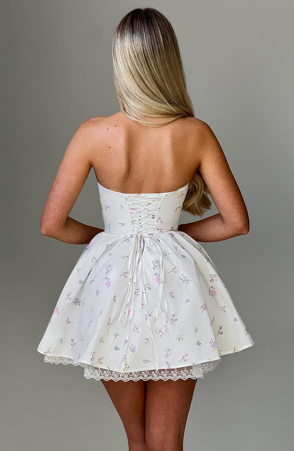 Evie Mini Dress - White Multi Floral Print Product Image