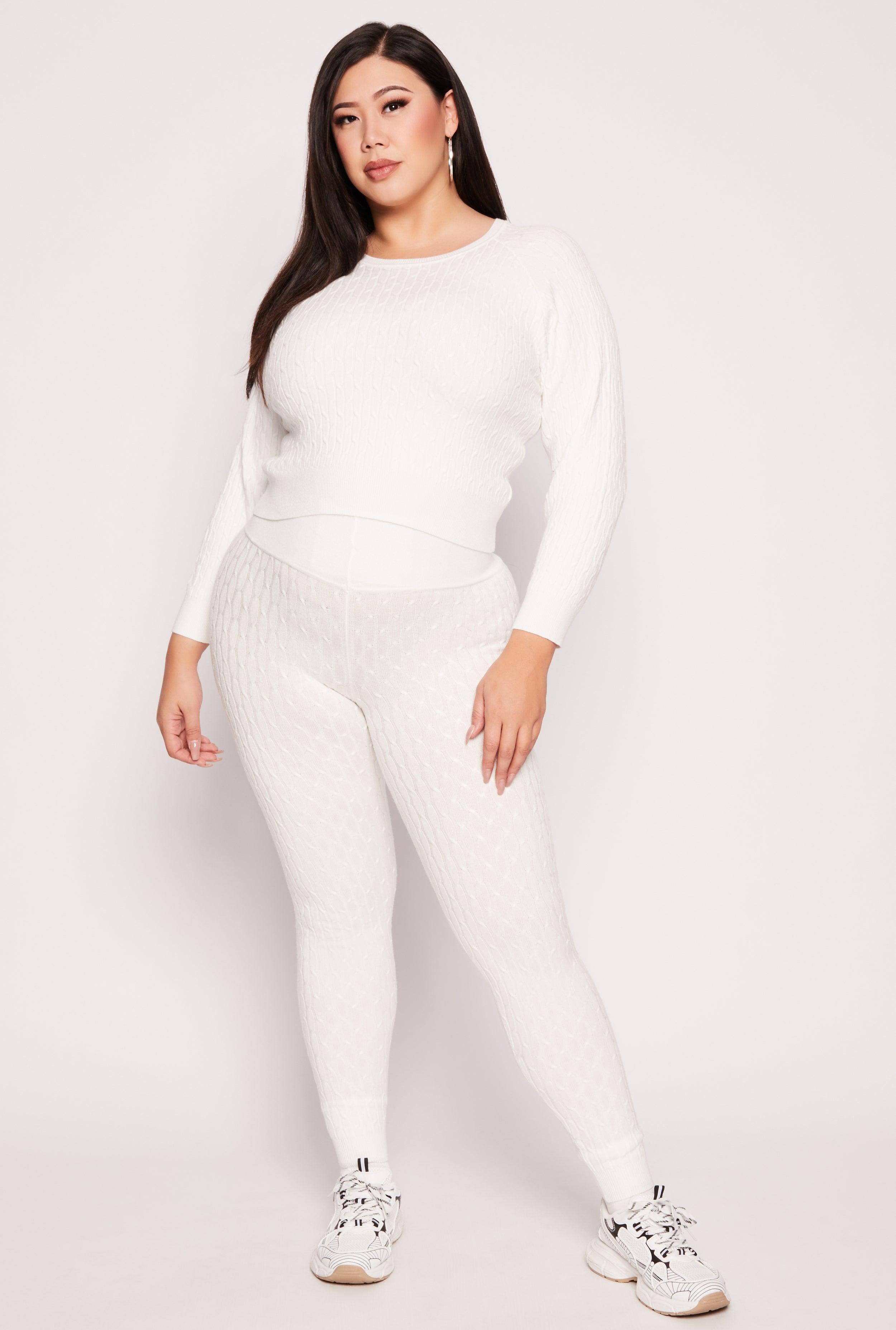 Womens Plus Size Cable Knit Wide Waist Leggings Product Image