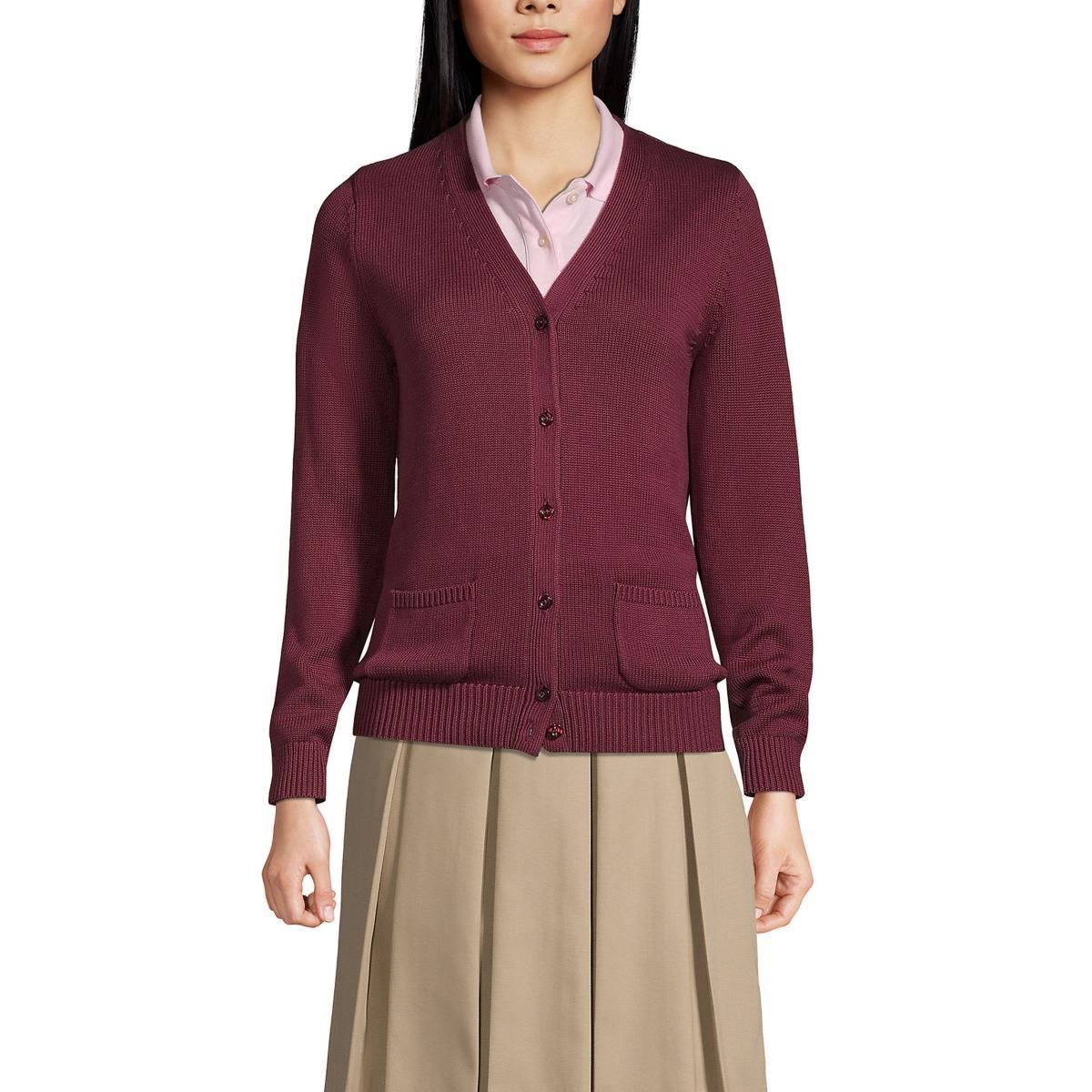 Womens Lands End School Uniform Button Front V-Neck Cardigan Sweater Green Product Image