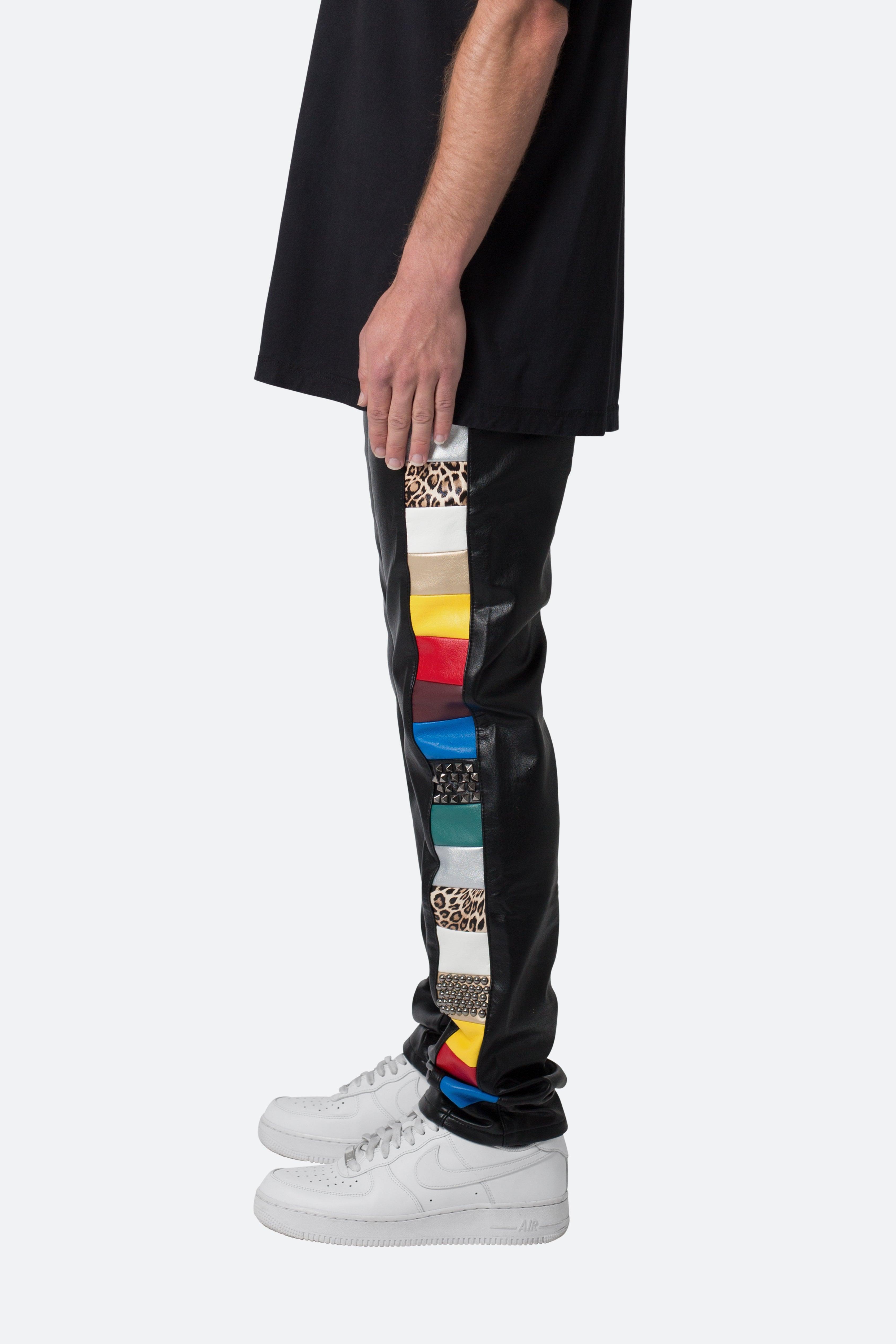 D526 Color Block Leather Pants - Multi Product Image