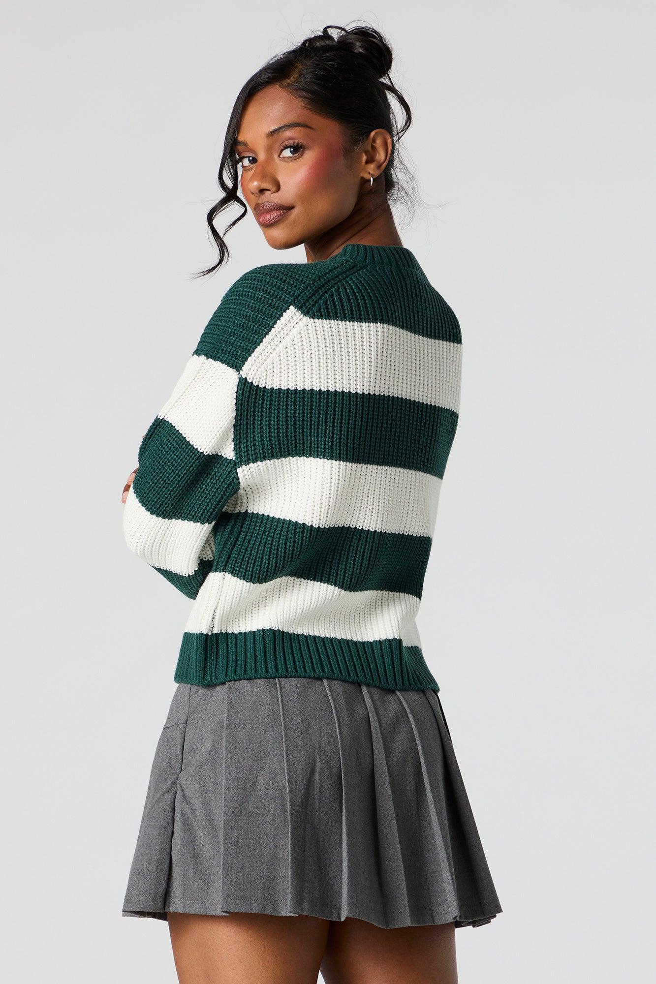 Wide Striped Ribbed Knit Crewneck Sweater Female Product Image