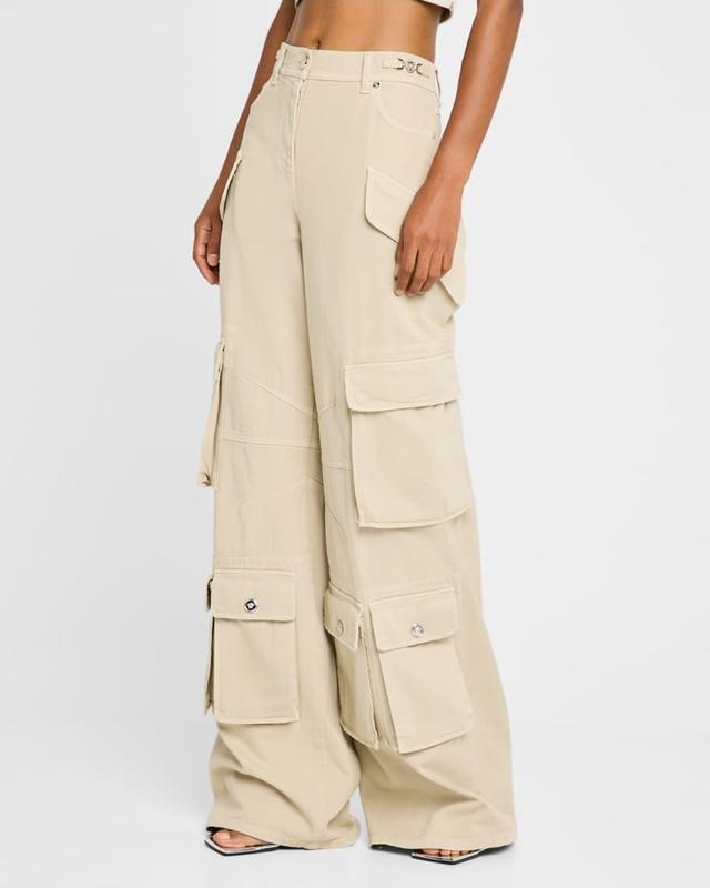 Stone-Washed Baggy Denim Cargo Pants  Product Image