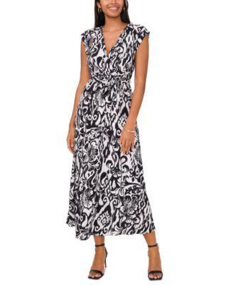 Sam & Jess Womens Printed V-Neck Belted Maxi Dress Product Image