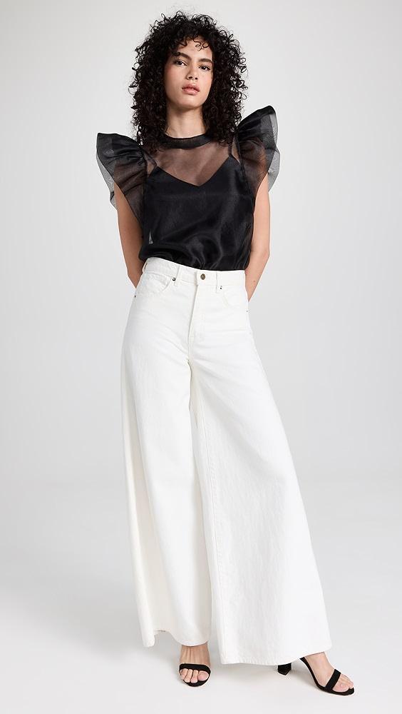 SIMKHAI Corina Organza Ruffle Sleeve Crew Neck Top | Shopbop Product Image