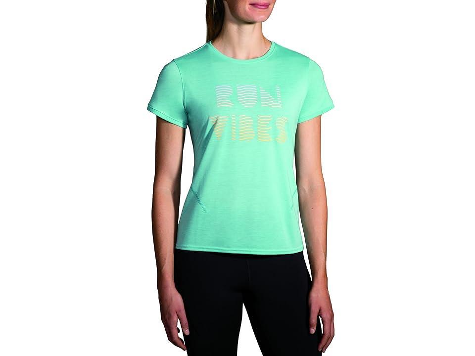 Brooks Distance Short Sleeve 3.0 (Aqua/Run Vibes) Women's Clothing Product Image