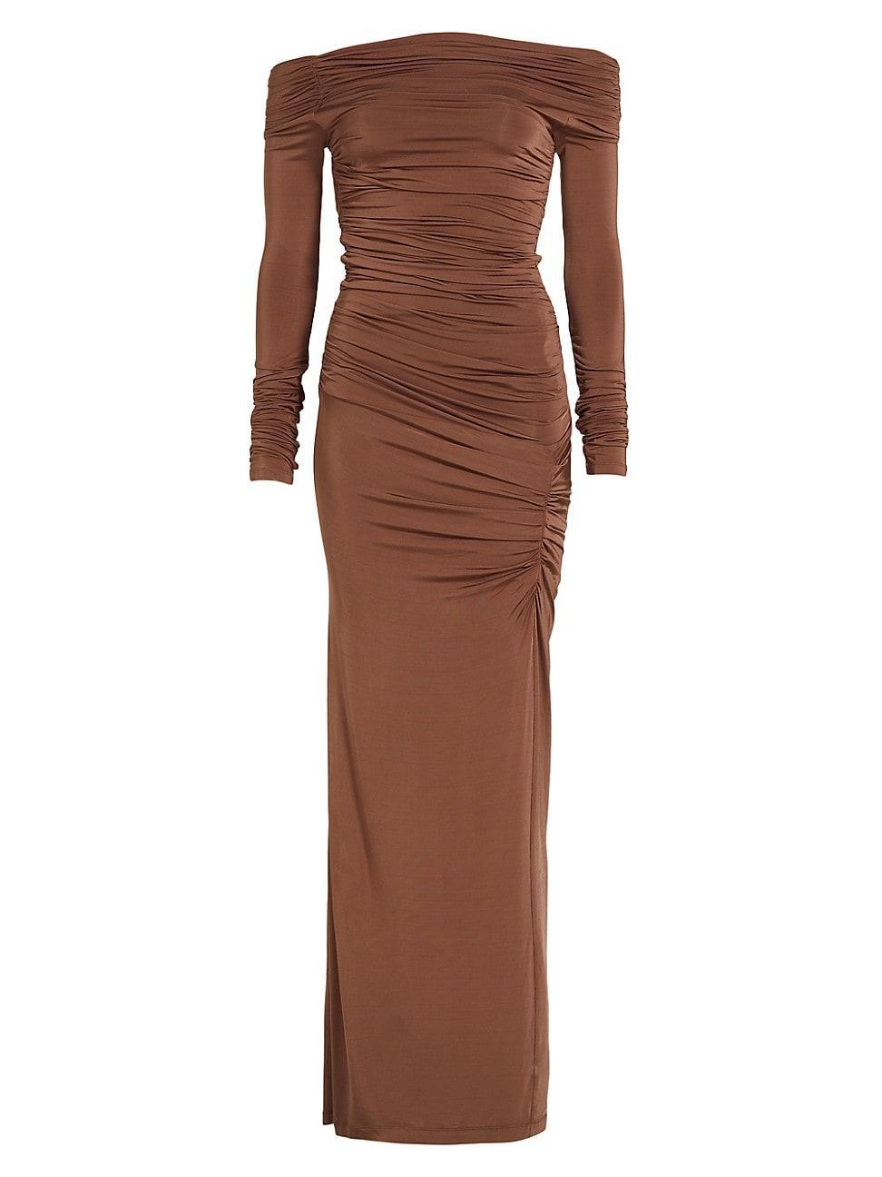 Womens Off-The-Shoulder Ruched Maxi Dress Product Image