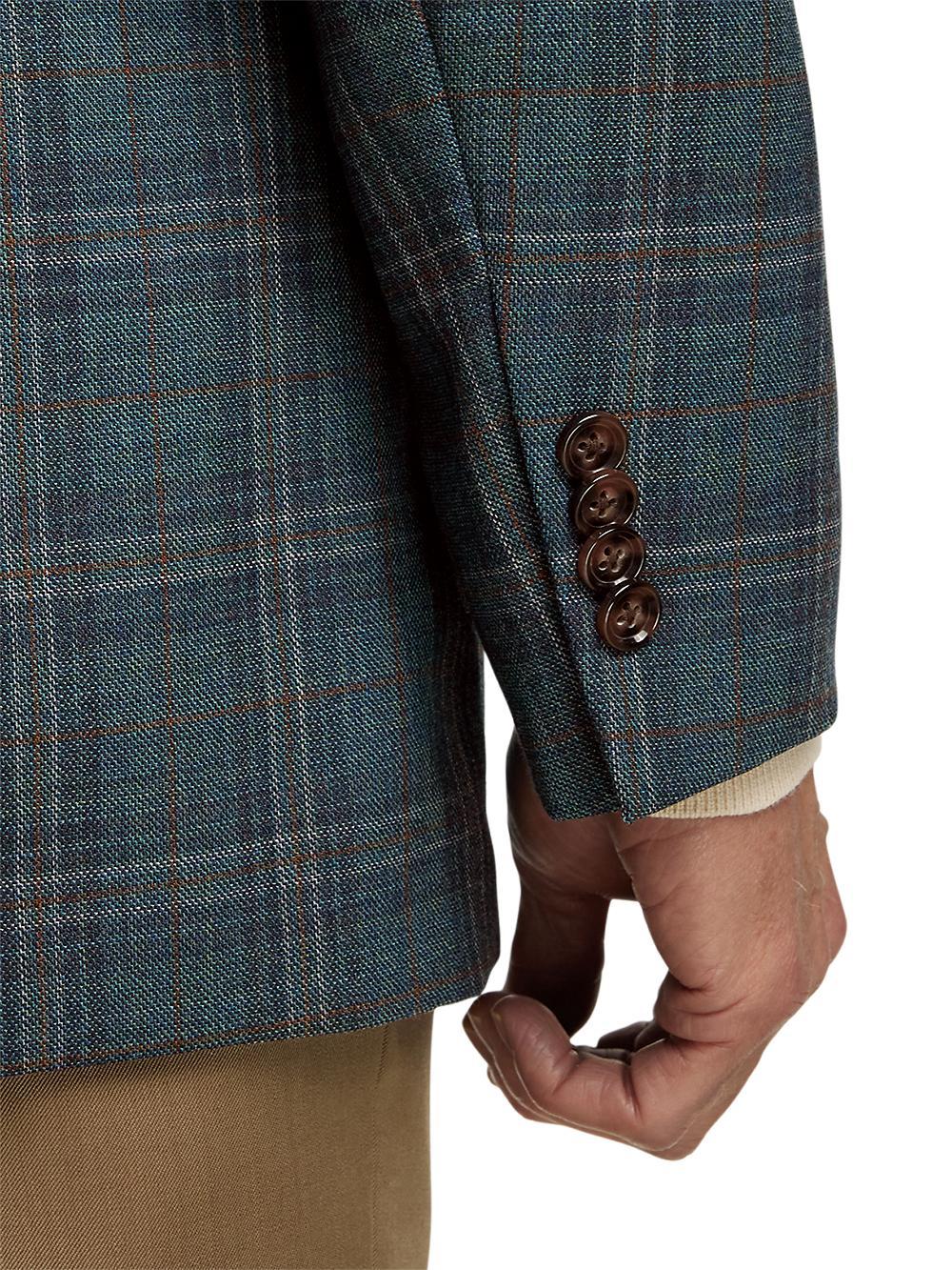 Wool Plaid Single Breasted Peak Lapel Sport Coat - Teal Product Image