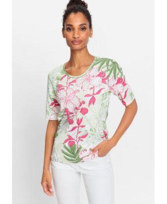 Women's 100% Cotton Short Sleeve Tropic Print T-Shirt Product Image