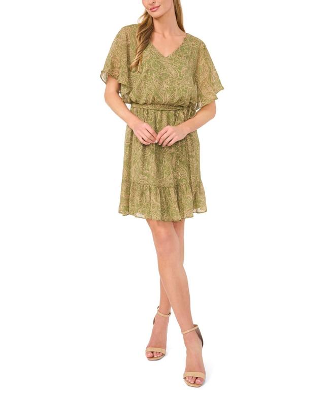 CeCe Womens Smocked Waist Serene Paisley Mini Dress Product Image