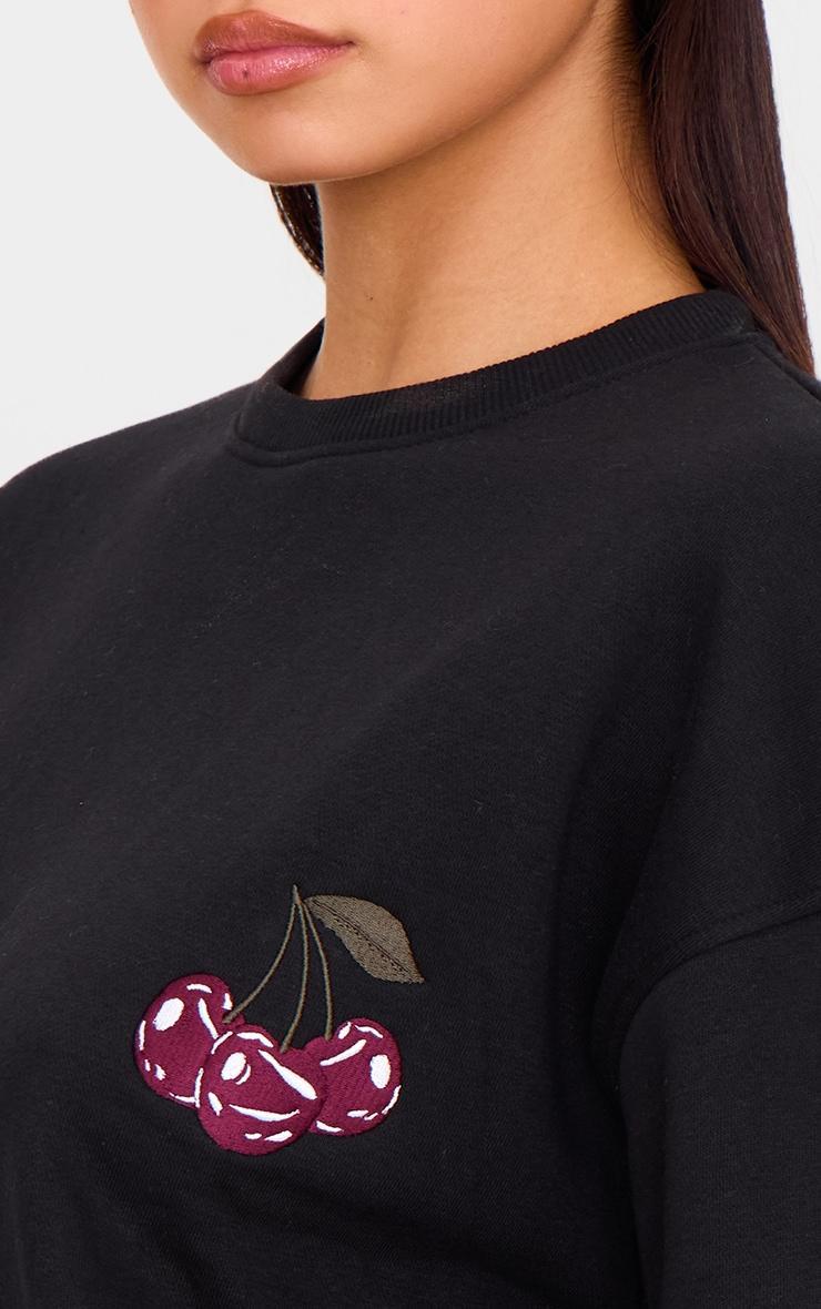 Black Embroidered Cherry Oversized Sweatshirt Product Image