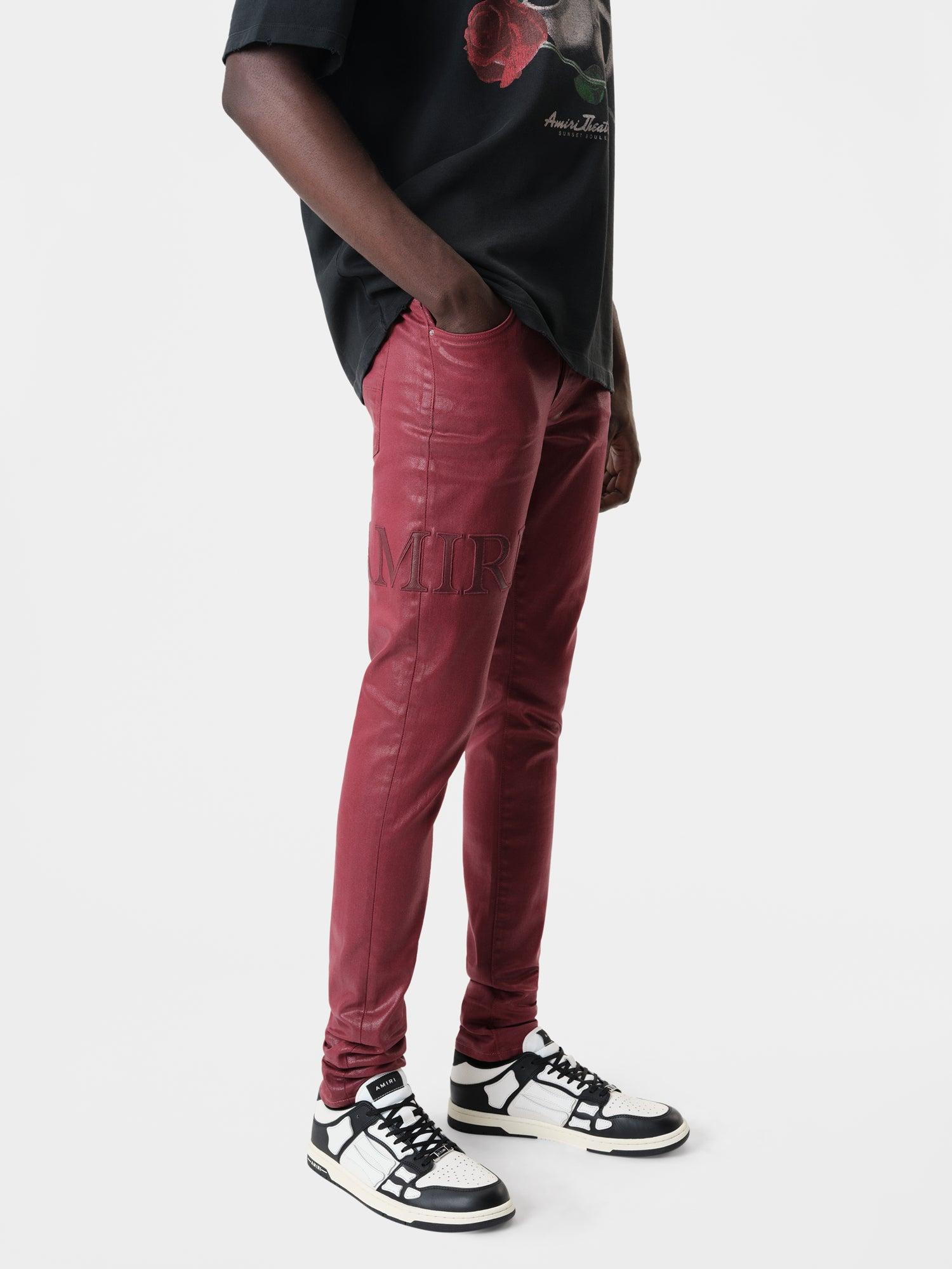 SERIF LOGO WAX SKINNY JEAN - Burgundy Male Product Image