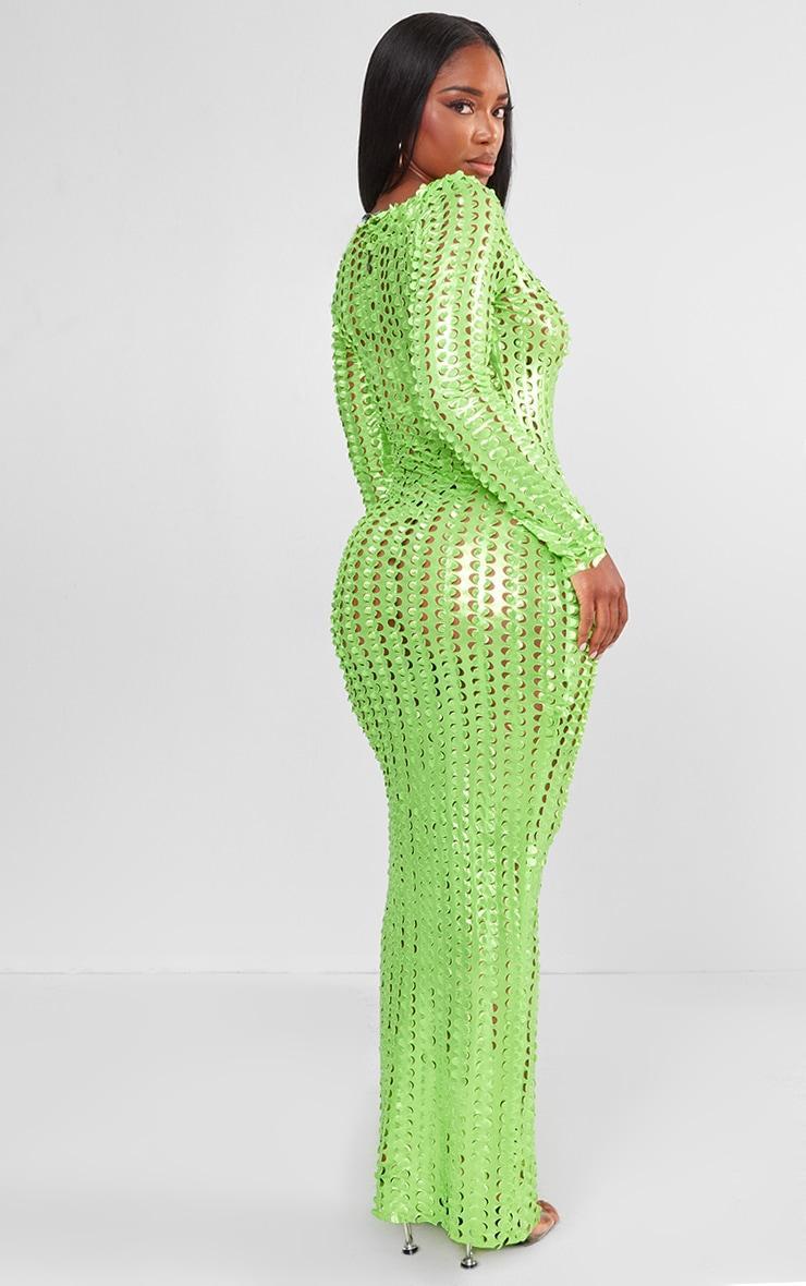 Shape Neon Green Textured Detail Long Sleeve Maxi Dress Product Image