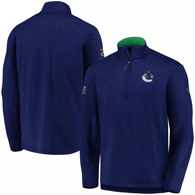 Mens Fanatics Heathered Blue Vancouver Canucks Authentic Pro Travel and Training Quarter-Zip Jacket Product Image