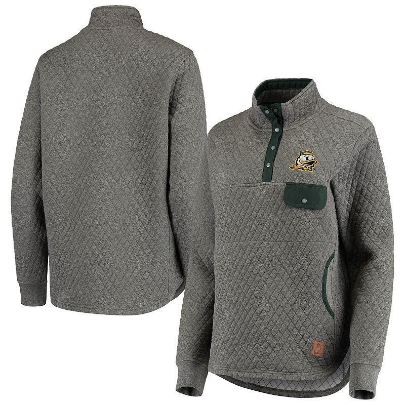 Womens Pressbox Heathered Gray Oregon Ducks Magnum Quilted Quarter-Snap Jacket - Heathered Gray Product Image