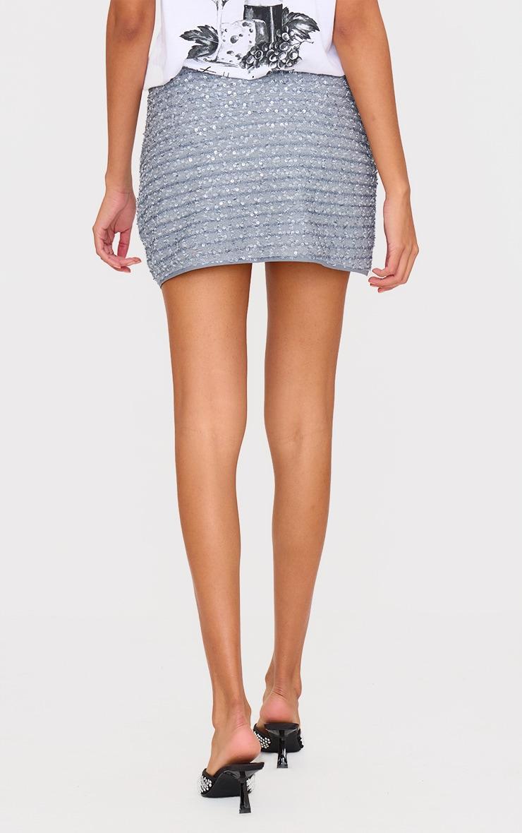 Blue Grey Textured Sequin Mini Skirt Product Image