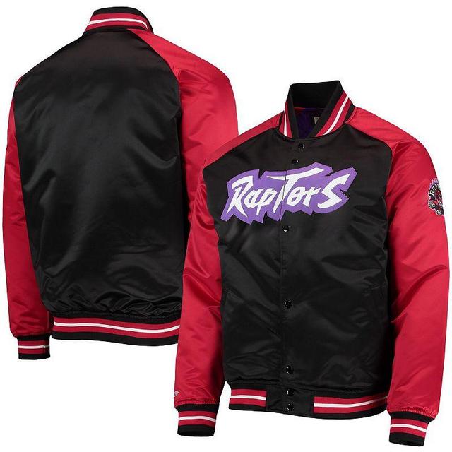 Mens Mitchell & Ness Black/Red Toronto Raptors Hardwood Classics Reload 3.0 Raglan Full-Snap Satin Jacket Product Image