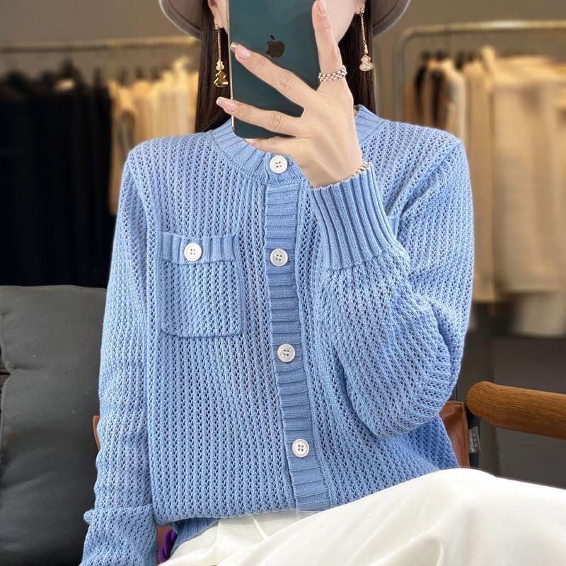 Crew Neck Plain Cardigan Product Image