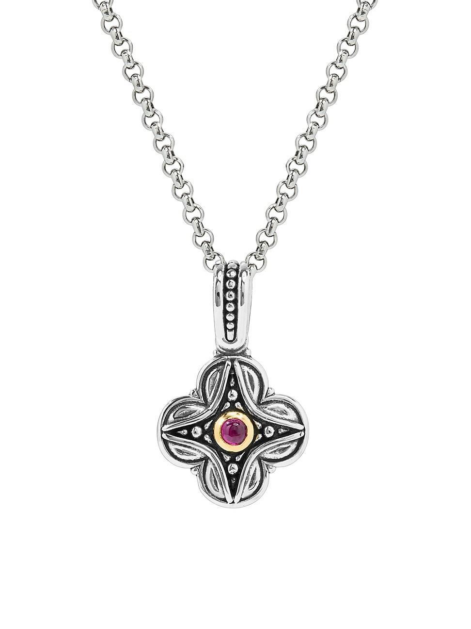 Womens Sterling Silver, 18K Yellow Gold & Corundum Cross Pendant Product Image